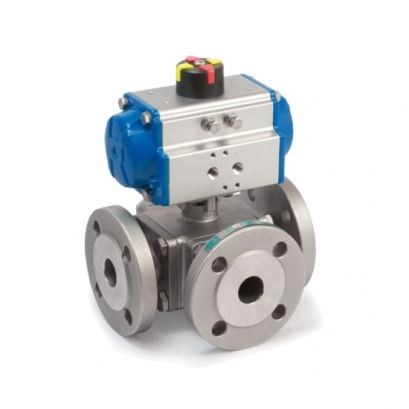 Pneumatically actuated 3-way ball valve