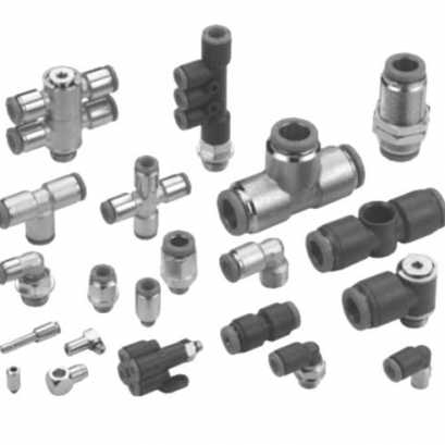 Polymer push-in fitting for compressed air